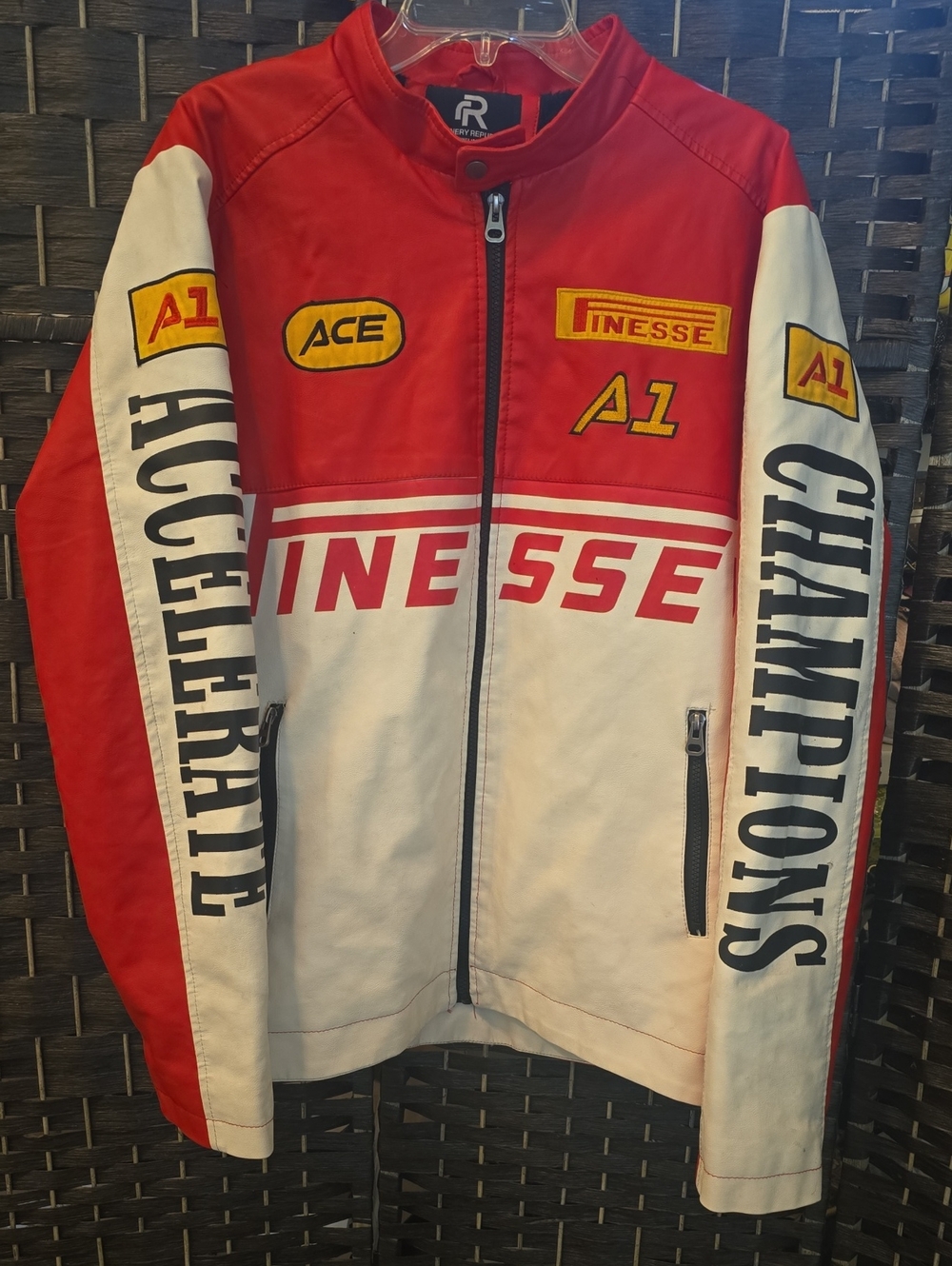 Refinery Republic Finesse A1 Moto Racing Jacket Red White, Large